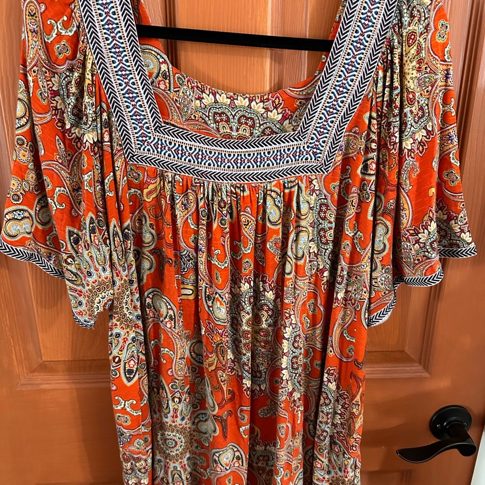 Women’s Orange Paisley Square-Neck Boho Tunic Top size 22\24